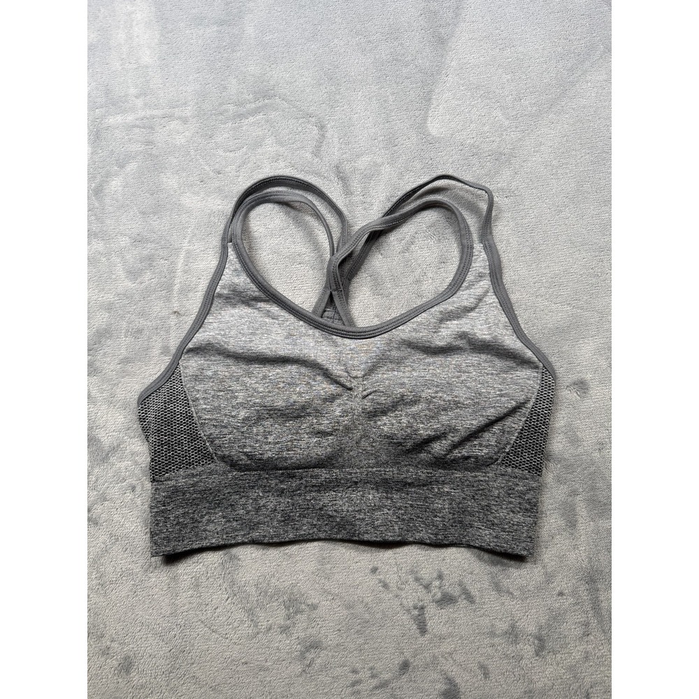 Velocity Active Sports Bra Womens L Heather Gray Soft Padded Criss-Cross Straps